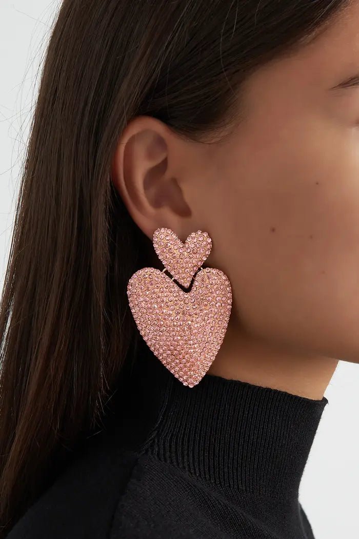 Herz Ohrringe mit Glitzer – Roségold Pinke Steinchen | Yasèmia Earrings Yasèmia