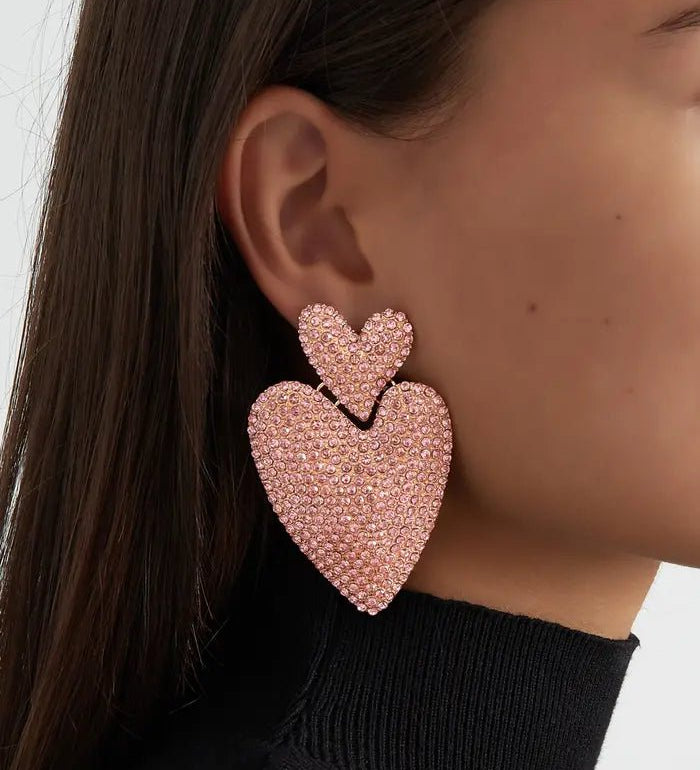 Herz Ohrringe mit Glitzer – Roségold Pinke Steinchen | Yasèmia Earrings Yasèmia