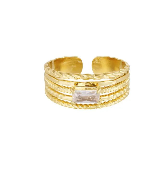 Yasèmia l Imen Ring - 18K Stainless Steel Gold Plated with Zircons - Yasèmia