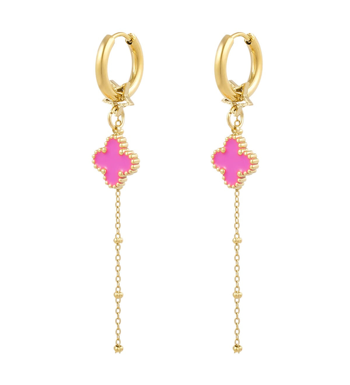 Yasèmia l Naida Earrings Clover Night - Pink - 18K Gold Plated Stainless Steel - Yasèmia