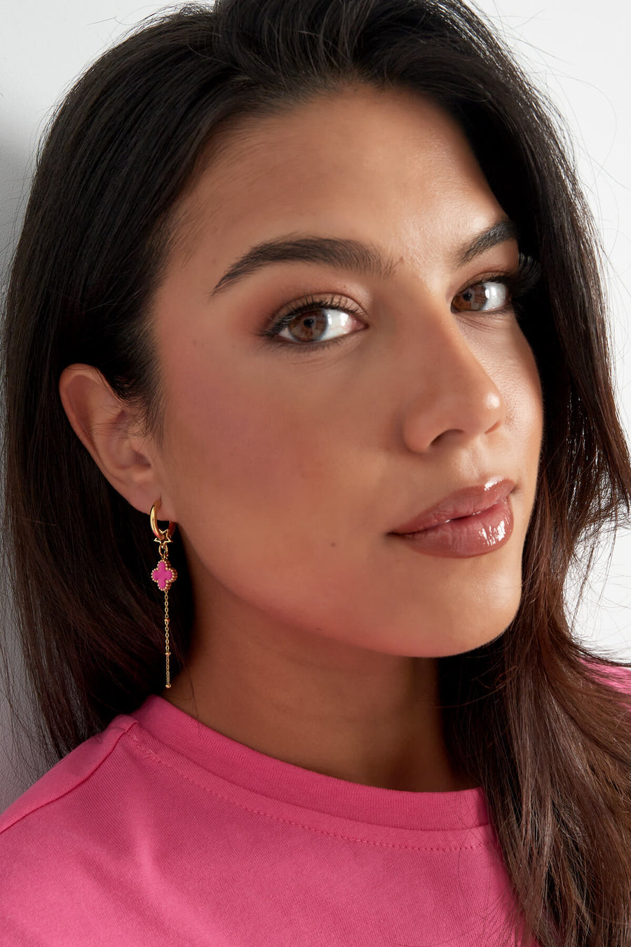 Yasèmia l Naida Earrings Clover Night - Pink - 18K Gold Plated Stainless Steel - Yasèmia