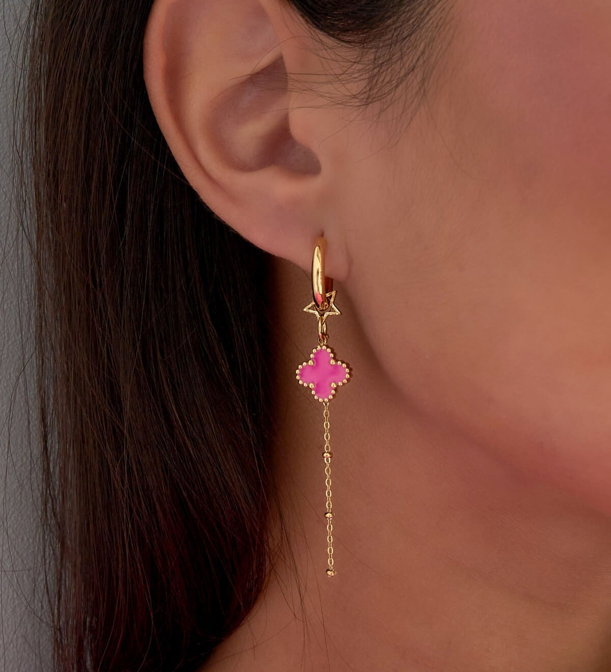 Yasèmia l Naida Earrings Clover Night - Pink - 18K Gold Plated Stainless Steel - Yasèmia