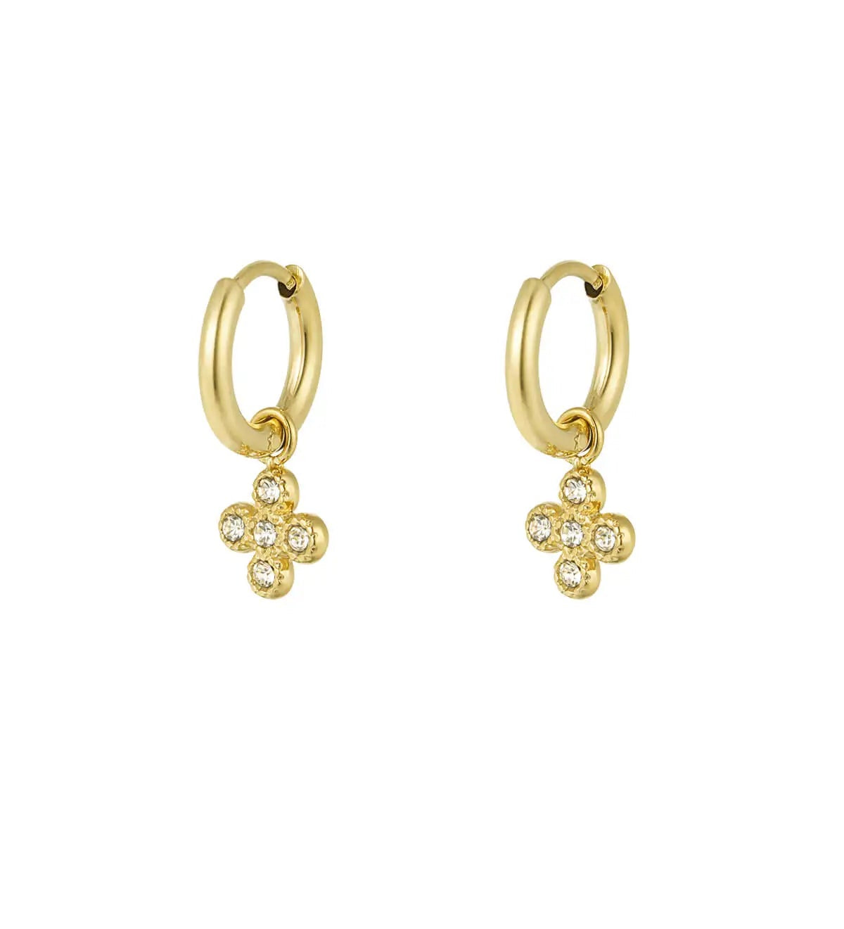 Yasèmia l Semiha Clover Hoop Earrings - 18K Gold - plated Stainless Steel & Zircons - Yasèmia