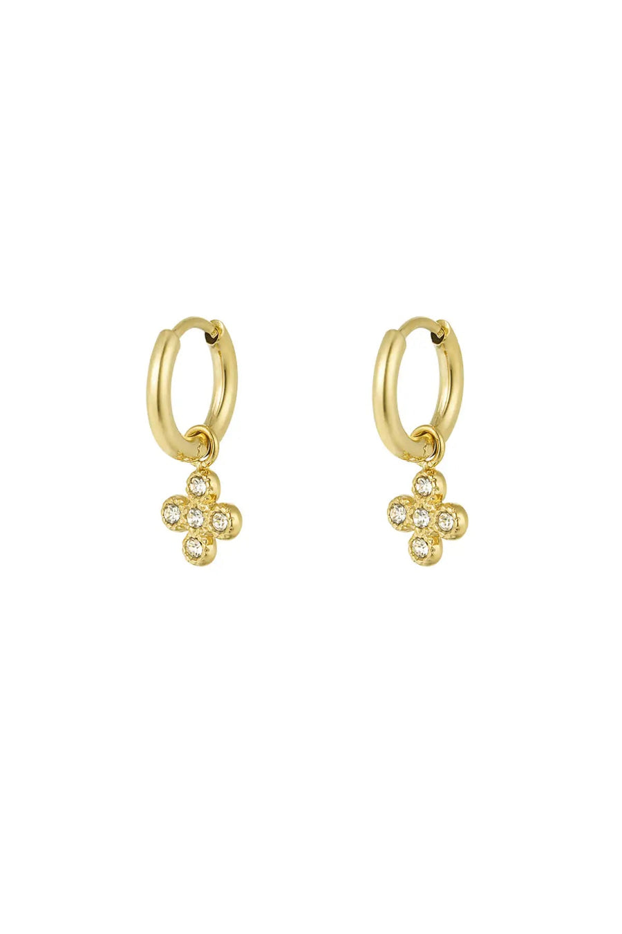 Yasèmia l Semiha Clover Hoop Earrings - 18K Gold - plated Stainless Steel & Zircons - Yasèmia