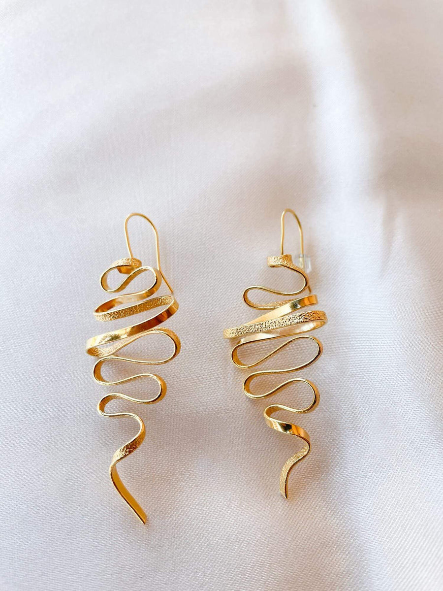Farah long earrings gold plated bronze handmade greek jewelry