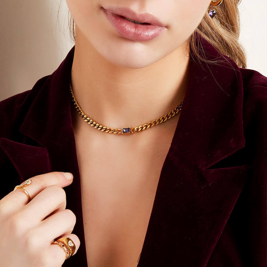 Chloè Chunky Chain Necklace - 18K Goldplated Stainless Steel with Zircon - Yasèmia