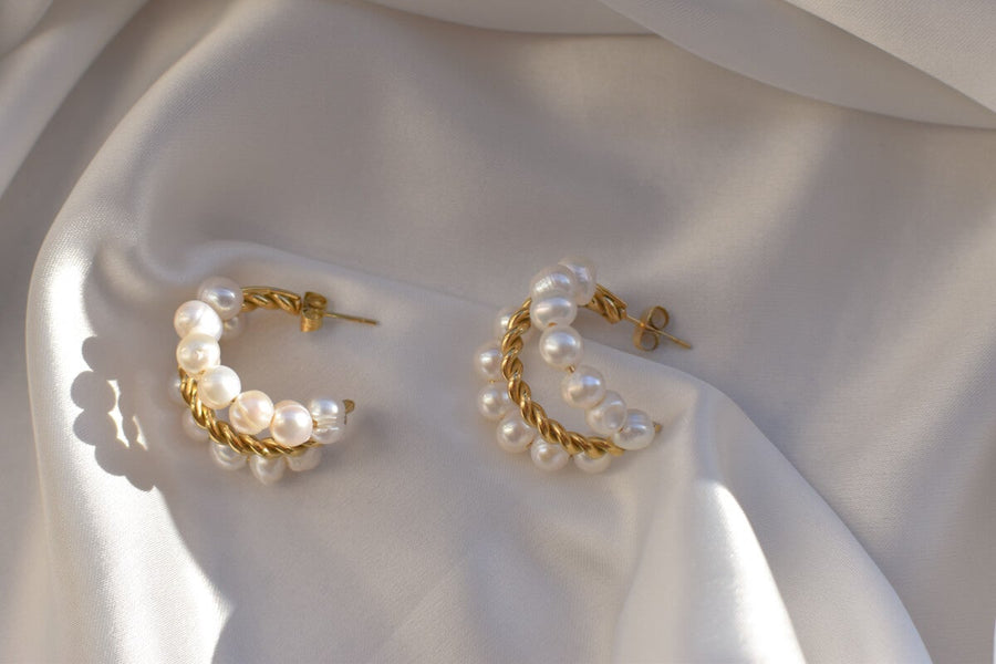 Margaret Hoop Earrings - Fresh Pearls stainless steel - Yasèmia