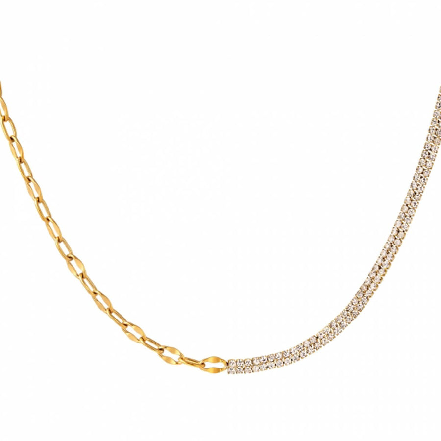 Nadia Chain Necklace - 18K Gold-Plated Stainless Steel with Zircons - Yasèmia