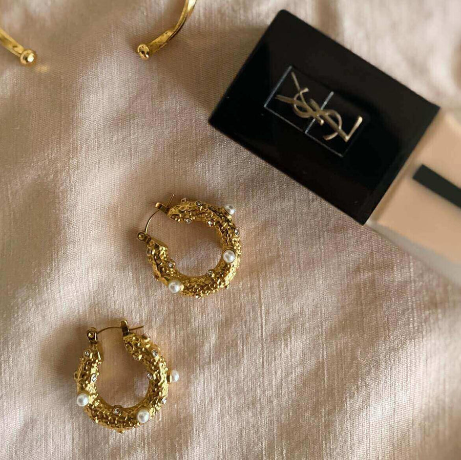 Veronica Hoop Earrings - 18K Gold-plated Freshpearls & Zircons Stainless Steel - Yasèmia