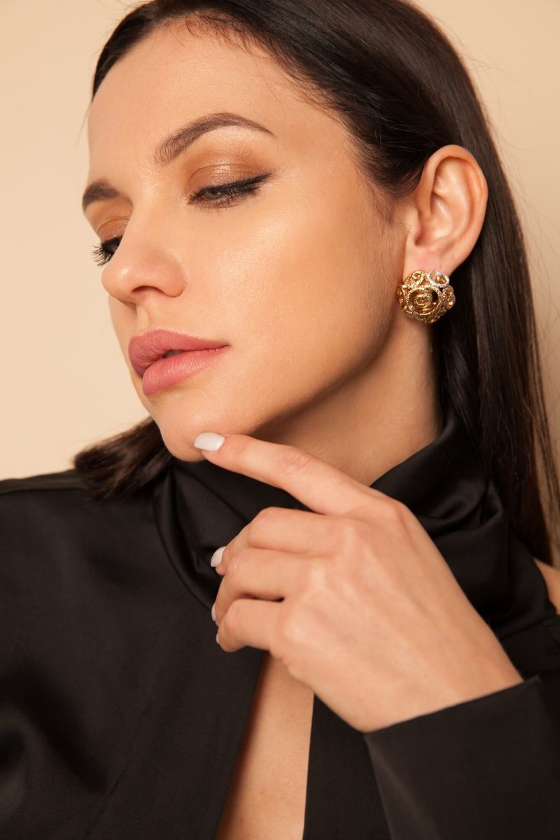 Zahra Stud Earrings - Gold Plated Bronze - Yasèmia